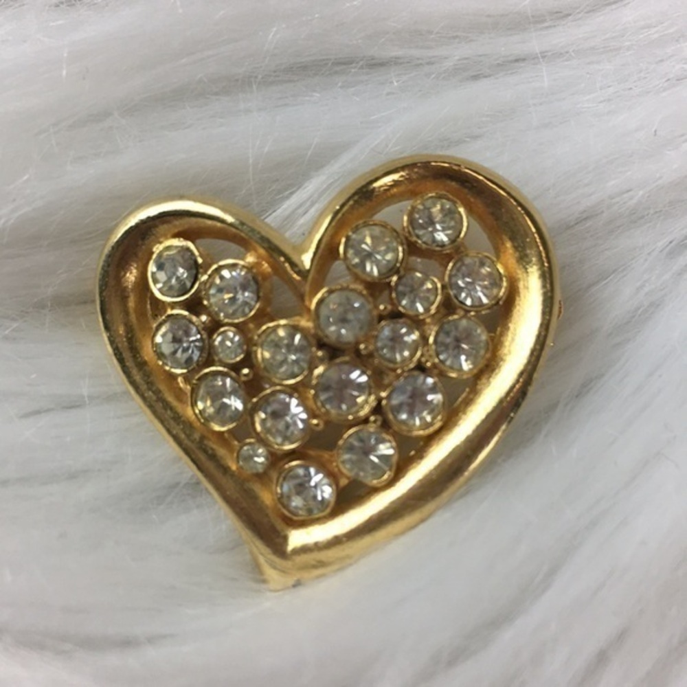 Asymmetric, bejeweled heart, 1” brooch, NWOT.
